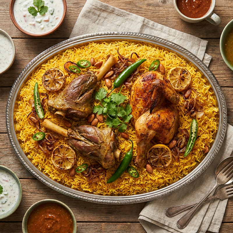 صينية حبتين لحم ونص حبة دجاج